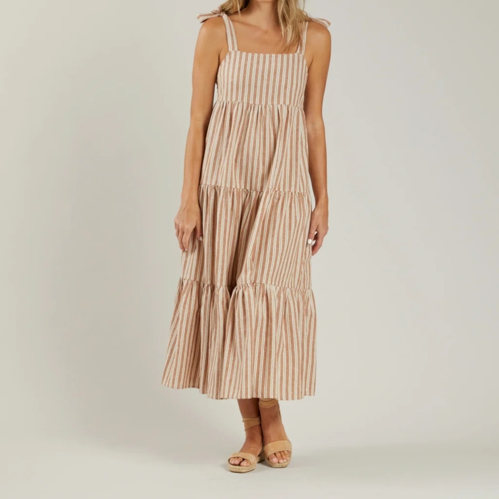 Rylee & Cru Harbor Dress Brown and White Stripe Size Medium